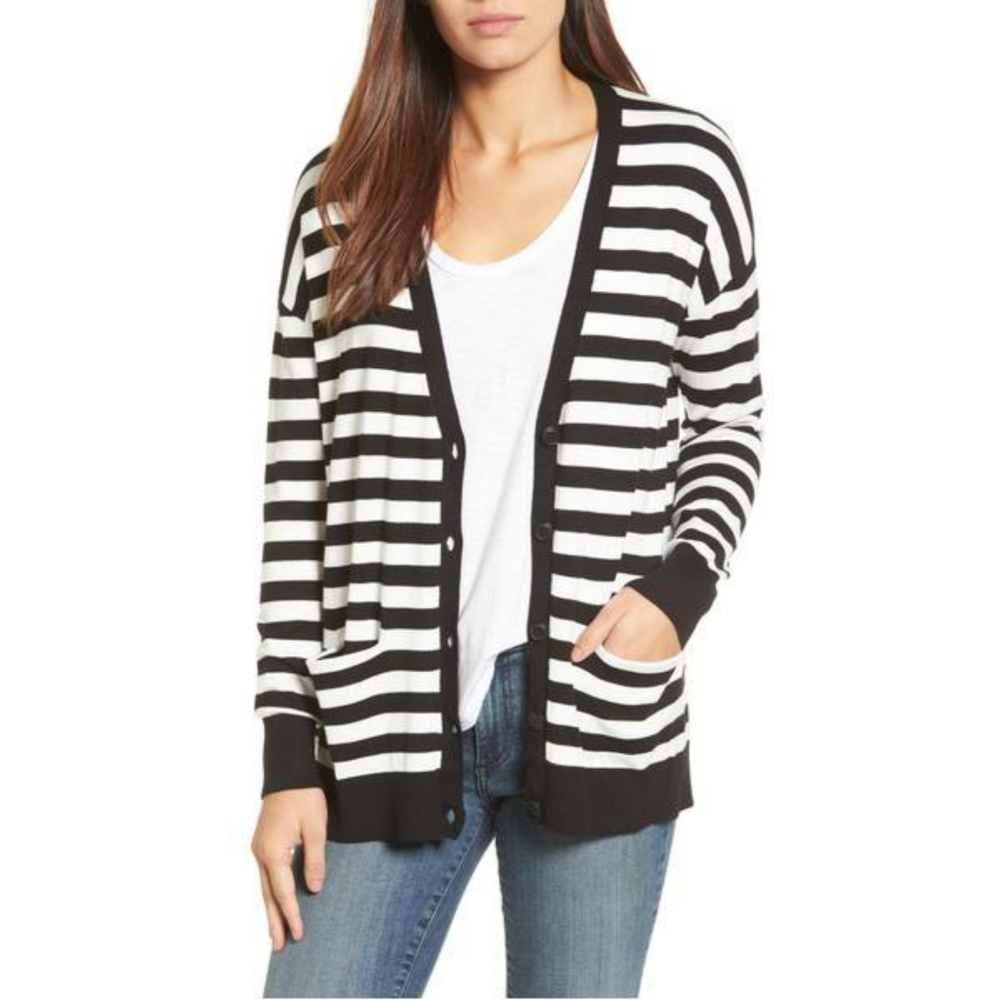 HALOGEN striped grandpa cardigan